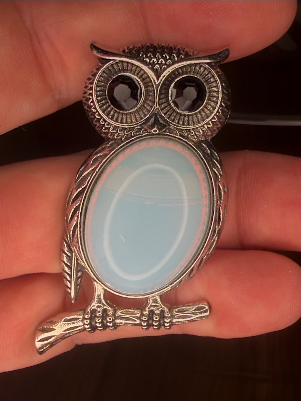Silver Owl Brooch/Pendant with Moon Stone